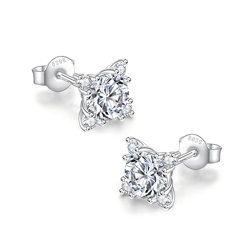 Moissanite Stud Earrings D Color VVS1 Clear Round Lab Created Moissanite Earrings 18K Gold Plated 925 Sterling Silver Stud Hypoallergenic Flat Back Earrings for Men Women2