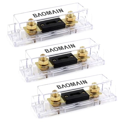 Baomain 3-Pack 40A ANL Fuse Holder Kit with Fuse - Gold-Plated Terminals, for Car Audio, Amplifiers, 12V/24V DC Systems, Compatible with 0/2/4 AWG Wires