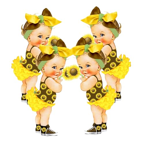 Sunflower Blonde Baby Girl Cutouts, Baby Shower Decorations, 1st Birthday DIY Centerpieces, Single-Sided Yellow Boho Floral Sunshine Party Décor (Blonde 16 inches Tall)