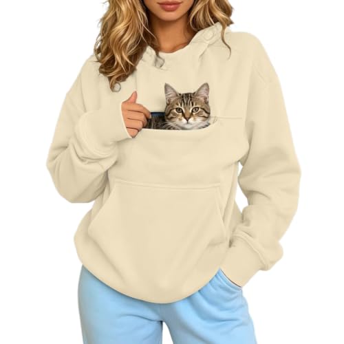 Fun Front-Facing Pet Pocket Hoodie Snack Hoodie Cat Pouch Hoodies Kitten Puppy Holder Pullover Top Loose Fit With Drop Shoulders Solid Color Hooded