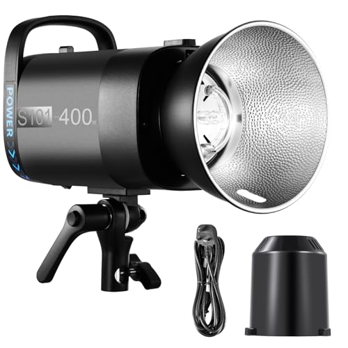 Potente monolight da 400 W: NEEWER S101-400W è un flash monolight professionale da studio con potenza massima di 400 W, temperatura di colore costante 5600K, numero guida GN65 alto (1 m, ISO 100) per impostazioni flessibili di distanza del flash e apertura: ideale per fotografie, ritratti, nature morte, cibo, commerciali e matrimoni