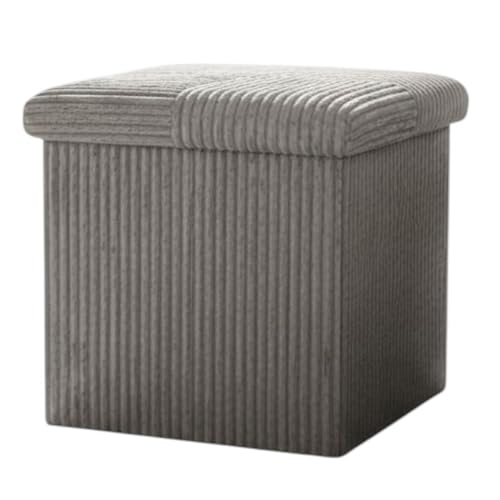 Macosa NO50526 Pouf pliable avec couvercle, 38 cm, couleur crème ou gris, en velours côtelé, rangement moderne, tabouret de rangement (gris)
