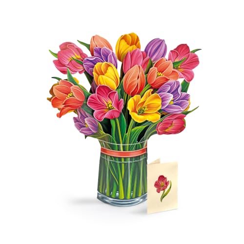 Freshcut Paper Festive Tulips 12 Inch Life-Sized 3D Pop Up Card – Greeting Card, Birthday, Thank You, Gifts for Mom and Her, Anniversary – Includes Notecard and Envelope