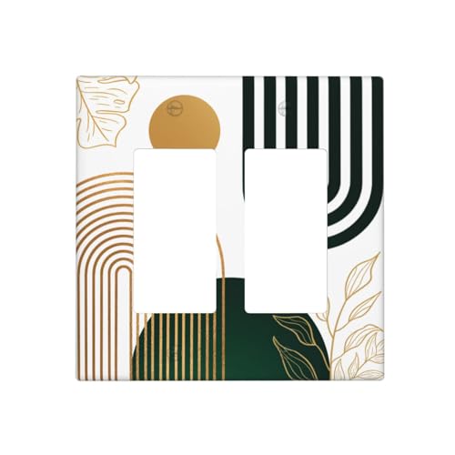 JDAKHD Mid Century Boho Decorative Outlet Covers Abstract 2 Gang Double Decorator Gfci/Rocker Wall Plate Modern Sun Minimalist Aesthetic Arch Curve Leaves Geometric Electrical Light Switchplate Decor