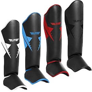 Elite Sports Muay Thai Shin Guards Kickboxing MMA Muay Thai Leg Instep Protective Pads, Martial Art Kicking Sparring Training Gear for BJJ Karate Boxing Taekwondo