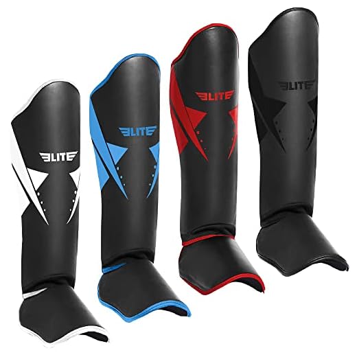 Elite Sports Muay Thai Shin Guards Kickboxing MMA Muay Thai Protective Shin Pad Leg Guards (Black, S-M)
