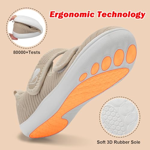 Image of Besroad Womens Walking Shoes Wide Diabetic Shoes Adjustable Barefoot Casual Sneakers Breathable Zero Drop Arthritis Edema Sneakers Indoor Outdoor