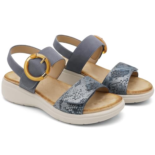 Image of UBFEN Womens Outdoor Walking Sandals Comfort Stable Low Wedge Platform | Built-in Arch Support, Shock-Absorbing Cushion Insole, Versatile Buckle Sandals for Everyday Errands,and Vacation Strolls