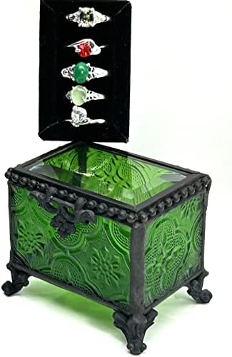 Entlityful Succulent Plant Terrarium、 Green Glass Small Decorative Box Keepsake Box Vintage Decoration For Girls And Ladies Gifts