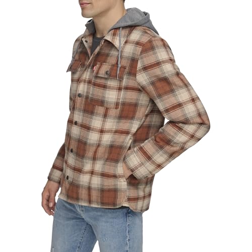 Image of Levi's mens Plaid Sherpa Lined Hooded Shirt Jacket (Regular & Big & Tall Sizes)