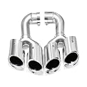 Endschalldämpfer Für VW Für Touareg 2011-2018 Benzin-Auspuff-Upgrade Sport Vierrohr-Edelstahlschalldämpfer Sportauspuff(Gasoline Silver)