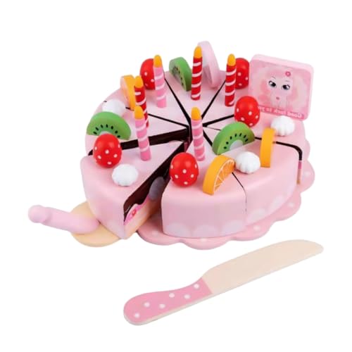 ibasenice 1 Juego Pastel de Juguete Juguetes de Cocina para Cortar Comida Juguete para Juguetes de la casa de Juegos para Juguete de la casa de Juegos de Madera Rosa