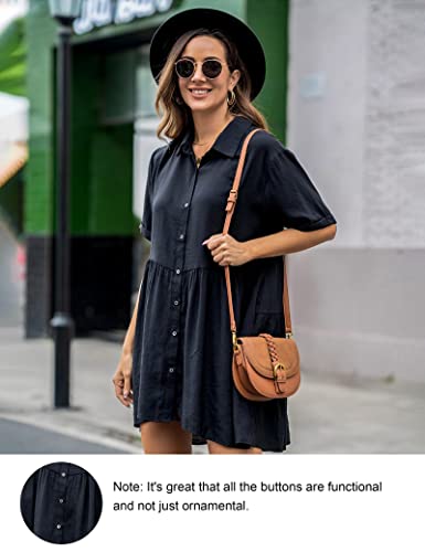 Blooming Jelly Womens Summer Casual Dresses Buton Down Maternity Flowy Dress Tiered Cute Mini Dress 2023 (X-Small, Black) #TOP3