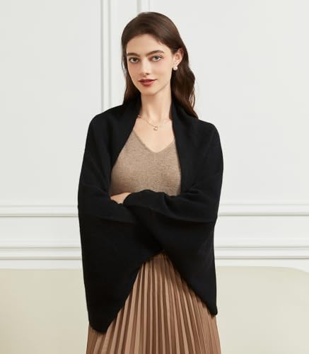 Women's Lightweight Wool Shawl Wrap Scarf with Sleeves Outer Warm Knitted Open Front Poncho Cape Fall Winter3