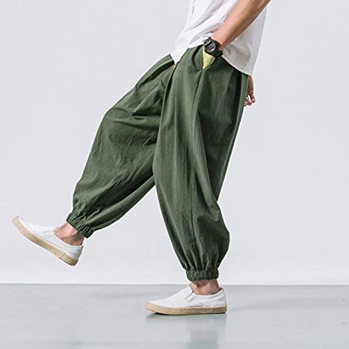 Zeiyignr Men's Cotton Linen Harem Capri Pants Lightweight Loose Drawstring Elastic Waist Casual Beach Boho Yoga Crop Trousers4