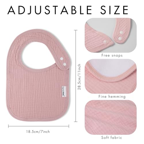 Image of Muslin Baby Bibs for Drooling and Teething,Bibs for Boys Girls | Soft Cotton,Extra Absorbent,Easy Adjustable Side Snap,Shrink‑resistant & fade‑proof
