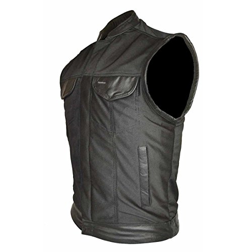 Men's Motorcycle Riding Light Weight Textile Patch Holder Leather Trim Vest New(Regular XL) Black