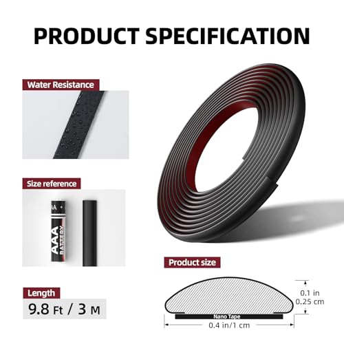 JSIWOTH 9.8 Ft Peel and Stick Wall Molding Trim, D-Shape Flexible Molding Trim Matte Black for Backsplash, Mirror, Wall, Window & Door Frames, Waterproof Self Adhesive Trim(W:0.4", T:0.1")