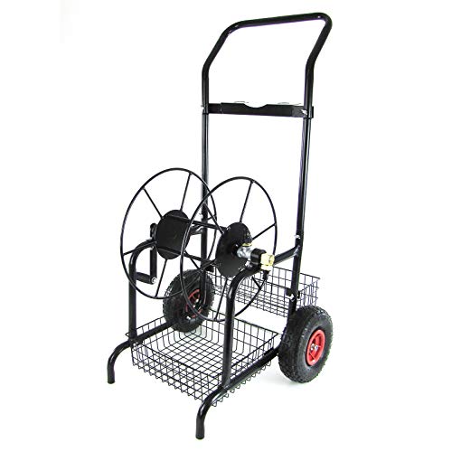 Schlauchwagen Schlauch Handwagen Schwarz mit Ablagekörbe bis 60m Gartenschlauch