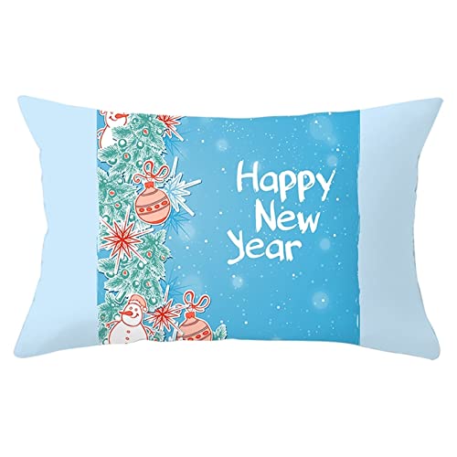 Dsnyu Elegant Christmas Cushion Throw Covers, Happy New Year Polyester Throw Pillow Covers, Light Blue Cushion Cover Christmas Christmas Decorations 12x20 inches