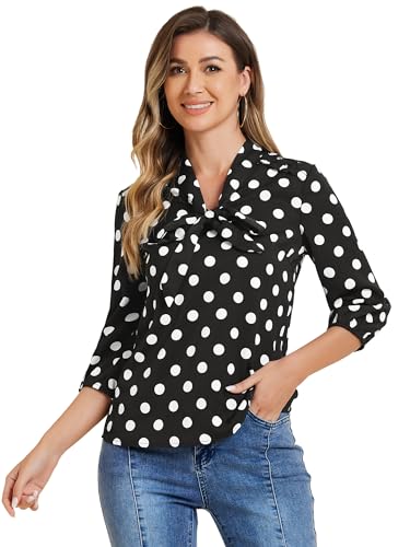 Allegra K Damen 3/4 Ärmel Schluppenbluse Schleife Retro Oberteil ...