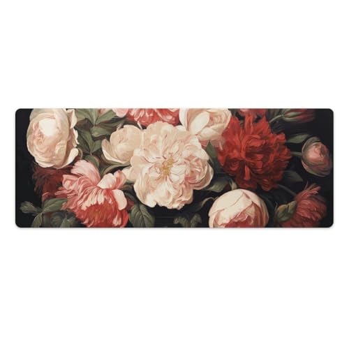 Tapis de souris de jeu grande taille LED avec motif pivoines et rose étanche pour bureau