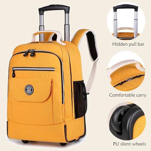 Rolling Backpack with Wheels, Travel Laptop Bag, Multiple Storage Pockets, Hidden Pull Bar(White)4