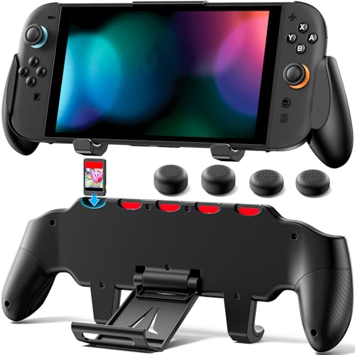 Grip Compatible with Nintendo Switch 2, Switch 2 Ergonomic Grip Case with Adjustable Stand, Comfort Game Accessories with 5 Game Card Slots and 4 Thumb Caps by OIVO - Used condition - US$17.06