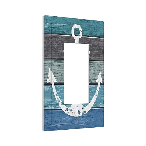 Anchor Sailing Nautical Rustic Style 1 Gang Rocker Light Switch Plate Blue Planks Art Single Decora Outlet Wall Cover Faceplate Decorative Wallplate for Bathroom Home Living Bedroom Decorate by Yamxbfa - Used condition - US$8.40