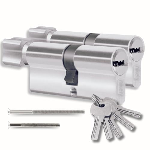 45/45mm Knob Lock Cylinder with 10 Single Keys Set with 2 Cylinders, 4 Screws Easy to Mount, Universal Keys for Both Cylinders, Length 90 mm