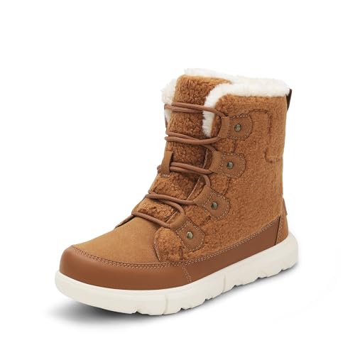 DREAM PAIRS Womens Winter Boots Cozy Faux Fur Anti-Slip Snow Boots Lace Up Comfort Stylish Ankle Booties for Cold Weather City Walk 7 Tan-furry