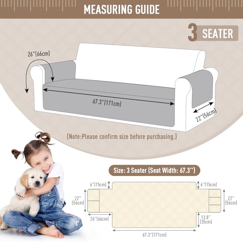 TAOCOCO Waterproof Couch Covers for Pets Dogs with Non Slip Backing, Sofa Seat Covers with Side Pocket for 3 Cushion Couch Washable Dog Couch Cover Protector Sofa Slipcovers(Sofa, Dark Grey)
