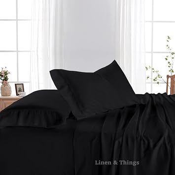 Family King Size (120 x 80) 600 Thread Count Luxury Egyptian Cotton Bed Sheets, Sateen Weave, 4PCs Luxury Soft Bed Sheet Set 15 Deep Pocket - Black Solid