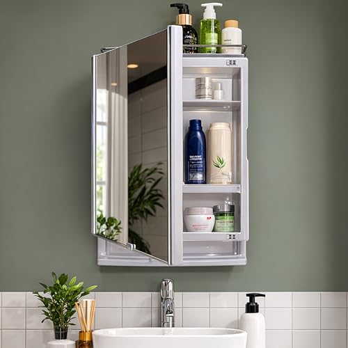 Image of JD FRESH Unbreakable Bathroom Cabinet with Mirror /Wall Mount Mirror Cabinet for Wash Basin /Bathroom Organizer Cabinet /Multipurpose Wall Storage Organizer /Decorative Prime Look (White)