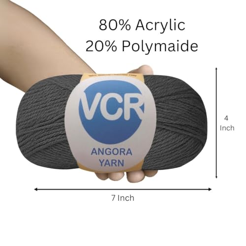 Image of VCR Black Angora Knitting Yarn, Pack of 1, 100 Grams Hank, 256 Meters Length, 80% Flurry - 20% Acrylic Polyamide Soft Ball for Crochet and Knitting, Suitable for Baby Blankets, Cushion Covers