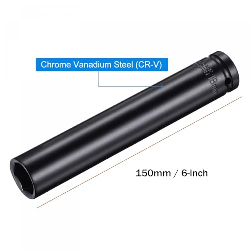 Image of TA-VIGOR 1 /2 Drive by 18mm Deep Impact Socket, 6 Inch Length Durable Reliable CR-V Steel, 6-Point Metric Sizes for Home Car Repair