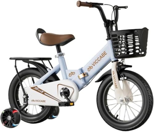 Danussi子供用折りたたみ自転車、歩行器、点滅補助輪、ダブルブレーキ、滑り止めと耐摩耗性、感覚トレーニング、組み立て簡単、シートの高さ調節可能、滑り止めハンドル、バスケットとキックスタンド付き、初心者に最適、入学式、誕生日、または特別な機会に最適なギフ