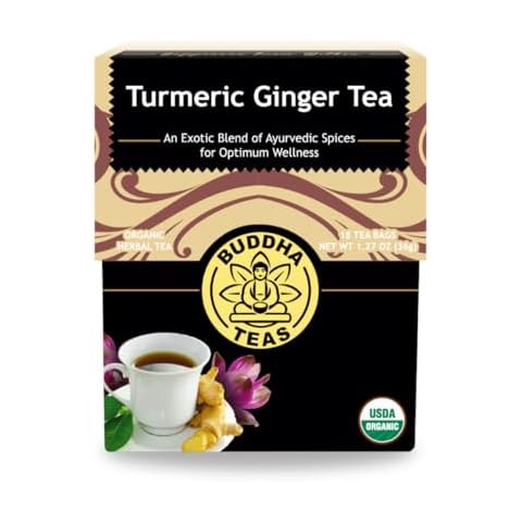 Buddha Teas Organic Turmeric Ginger Tea - OU Kosher, USDA Organic, CCOF Organic, 18 Bleach-Free Tea Bags Cover