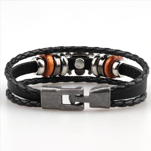 Punk Piece Skull Leather Bracelets for Men, Anime Style Black Braided Bracelets Luffy Handmade Jewelry Wristband Strand Evil Eye Bracelets Halloween Gifts4