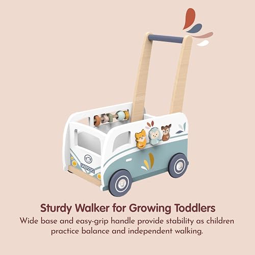 Image of SPEEDY MONKEY Van Multi-Activity Walker for Toddlers 12m+ Wooden Toy | animal shape sorter, activity station, baby push walker, first steps learning, gross motor coordination, imaginative play