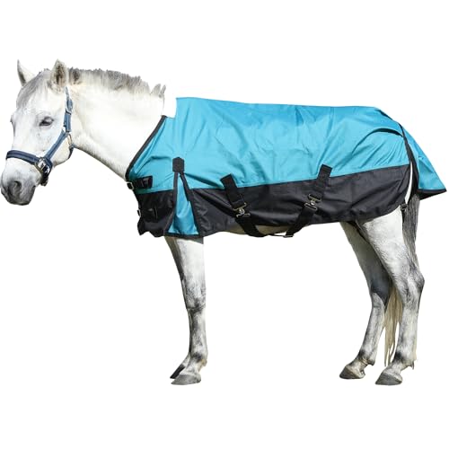 Image of LEAFOREST 1200D Pony Mini Horse Rain Sheet Waterproof Breathable Blanket | Windproof Turnout Sheet for Miniature Horses, Foals, Yearlings, Donkeys. Ideal for Stable, Paddock Blue Black 42IN