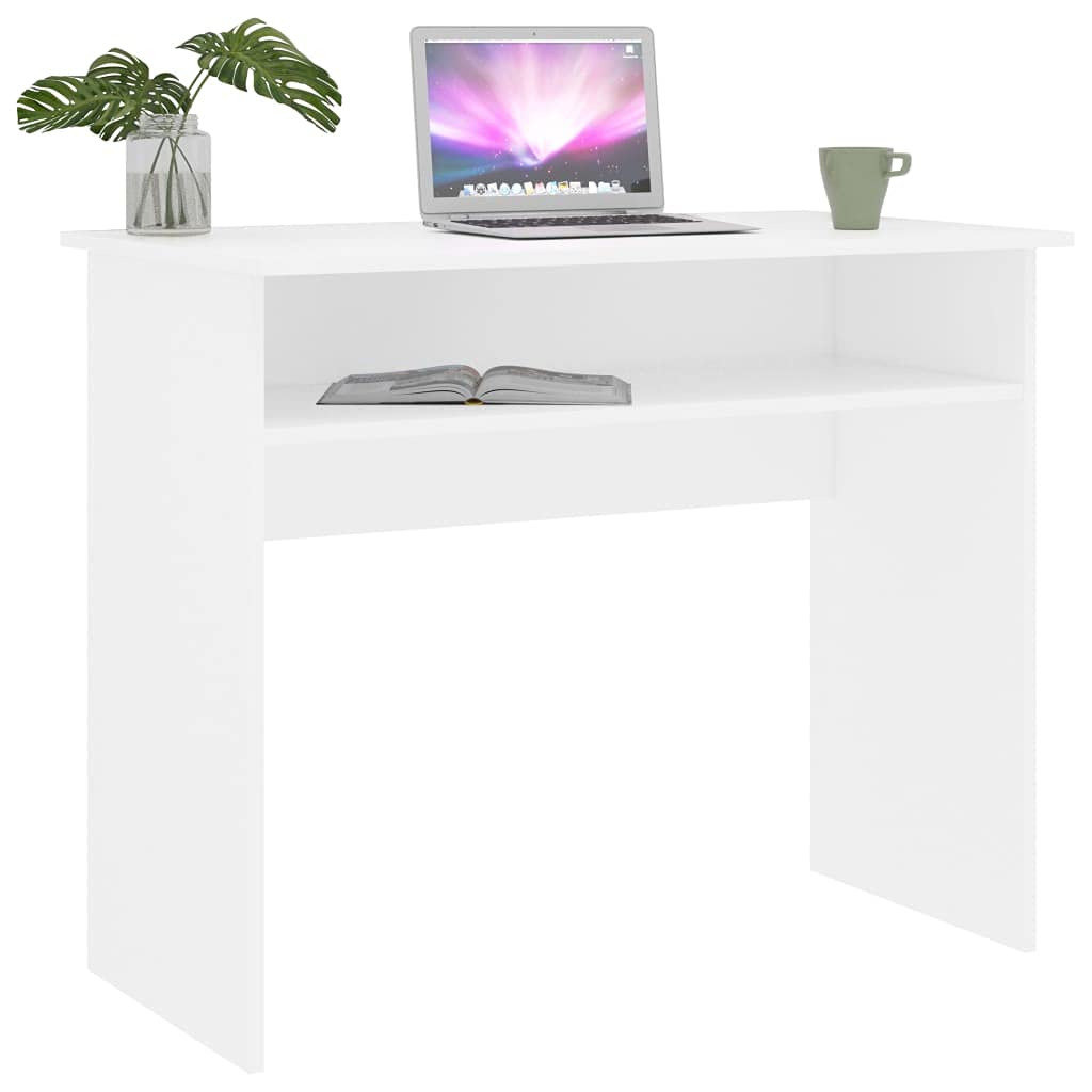 Escritorio blanco 90 x 50 x 74 cm, moderno escritorio para ordenador de madera con compartimento para oficina en casa, habitación juvenil y espacios pequeños, fácil de limpiar