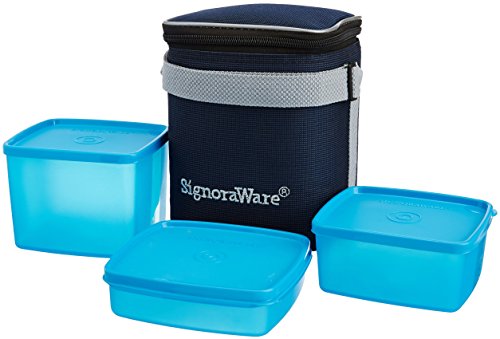 Signoraware Director Special Plastic Lunch Box With Bag, Medium, T Blue
