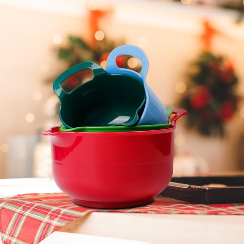 BoxedHome 4 Pack Nesting Mixing Bowl Christmas Set with Pour Spout and Handle, BPA free Microwave & Dishwasher Safe(Christmas colours, 4 Pack with Handle) - Image 6