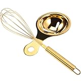 JOINPAYA Gold Egg Whisk and Egg White Separator Set, Portable Kitchen Hand Mixer with Hanging Design, Creative Household Cooking Whisk for Baking and Meal Prep