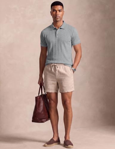Image of JMIERR Men's Cable Knit Polo Shirts Elasticity Short Sleeve | Men's cable knit polo shirt with elasticity, machine wash, short sleeve, breathable textured knit for spring summer