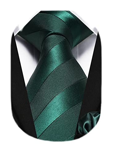 Image of HISDERN Mens Tie Striped Ties and Handkerchief Set Business Formal Woven Pocket Square Wedding College Stripe Necktie