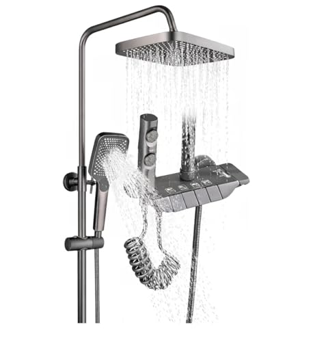 Milano Professional Piano Key Thermostatic Shower System 4-in-1 Gunmetal Grey Rainfall Shower Set with Handheld Spray Bidet Shataff & Tub Spout Anti-Scald 38C Safety Lock High Pressure Wall Mou