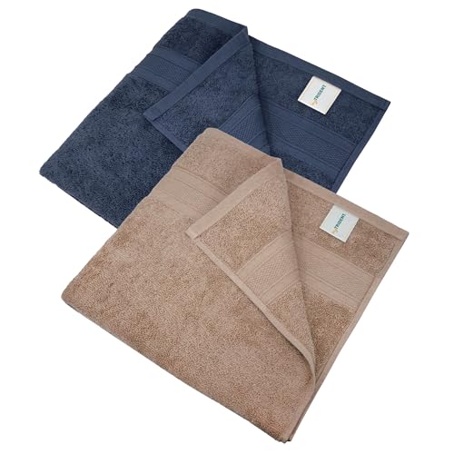 Image of MYTRIDENT Soft Comfort Air Rich 100% Cotton Towels for Bath, 500 GSM Large Size Bathroom Towels for Men /Women, 2PC Bath (69 cm x 137 cm), Acorn and Navy