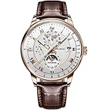 Poedagar Orologio da uomo in pelle, con cronografo, impermeabile, luminoso, al quarzo, da uomo, classico, sportivo, casual, Oro rosa bianco